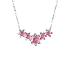 Pembe kuvars 14 ayar beyaz altın kolye (40 cm beyaz altın rolo zincir)