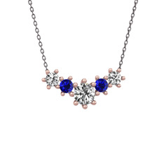 Aine Beştaş Kolye - Swarovski ve lab safir 18 ayar rose altın kolye (40 cm gümüş rolo zincir) #3bq6fm