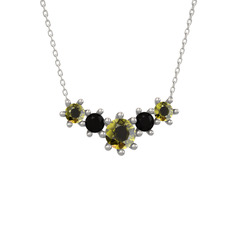 Peridot ve siyah zirkon 14 ayar beyaz altın kolye (40 cm beyaz altın rolo zincir)