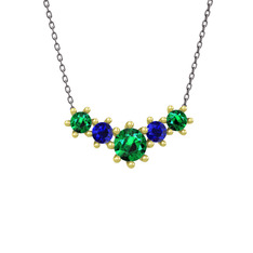 Aine Beştaş Kolye - Yeşil kuvars ve lab safir 14 ayar altın kolye (40 cm gümüş rolo zincir) #43xjpj