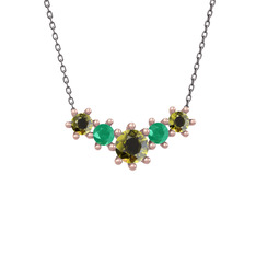 Aine Beştaş Kolye - Peridot ve kök zümrüt 8 ayar rose altın kolye (40 cm gümüş rolo zincir) #479e81