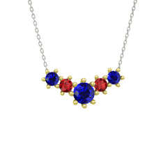 Lab safir ve garnet 8 ayar altın kolye (40 cm beyaz altın rolo zincir)