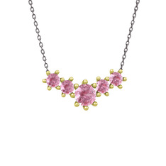 Pembe kuvars 925 ayar altın kaplama gümüş kolye (40 cm gümüş rolo zincir)