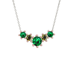 Aine Beştaş Kolye - Yeşil kuvars ve peridot 14 ayar rose altın kolye (40 cm beyaz altın rolo zincir) #4o47ep