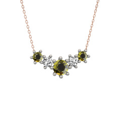 Peridot ve beyaz zirkon 18 ayar beyaz altın kolye (40 cm rose altın rolo zincir)