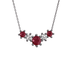 Aine Beştaş Kolye - Kök yakut ve swarovski 925 ayar siyah rodyum kaplama gümüş kolye (40 cm gümüş rolo zincir) #57fcvj