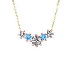 Aine Beştaş Kolye - Swarovski ve akuamarin 925 ayar rose altın kaplama gümüş kolye (40 cm altın rolo zincir) #5969ut