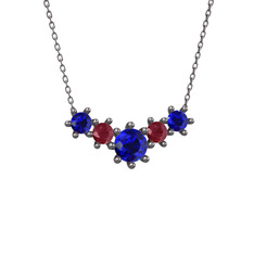 Aine Beştaş Kolye - Lab safir ve kök yakut 925 ayar siyah rodyum kaplama gümüş kolye (40 cm gümüş rolo zincir) #5a6whw