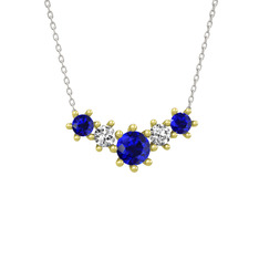 Aine Beştaş Kolye - Lab safir ve swarovski 14 ayar altın kolye (40 cm beyaz altın rolo zincir) #5hzzba