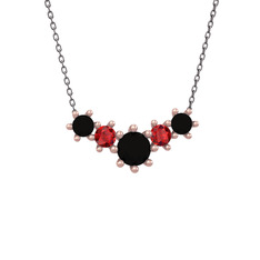 Aine Beştaş Kolye - Siyah zirkon ve garnet 925 ayar rose altın kaplama gümüş kolye (40 cm gümüş rolo zincir) #5jhuyq
