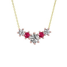 Beyaz zirkon ve rodolit garnet 8 ayar rose altın kolye (40 cm altın rolo zincir)