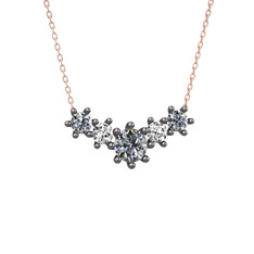 Aine Beştaş Kolye - Pırlanta ve swarovski 925 ayar siyah rodyum kaplama gümüş kolye (1.98 karat, 40 cm rose altın rolo zincir) #68ht9q