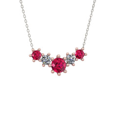 Aine Beştaş Kolye - Rodolit garnet ve pırlanta 18 ayar rose altın kolye (0.32 karat, 40 cm beyaz altın rolo zincir) #6g4d32