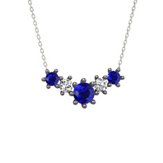 Aine Beştaş Kolye - Lab safir ve beyaz zirkon 925 ayar siyah rodyum kaplama gümüş kolye (40 cm beyaz altın rolo zincir) #6gubcw