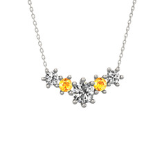 Aine Beştaş Kolye - Swarovski ve sitrin 14 ayar beyaz altın kolye (40 cm beyaz altın rolo zincir) #6kiu1o
