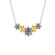 Aine Beştaş Kolye - Pırlanta ve sitrin 925 ayar gümüş kolye (1.98 karat, 40 cm beyaz altın rolo zincir) #6lutde