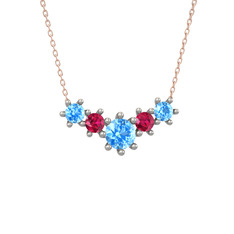 Aine Beştaş Kolye - Akuamarin ve rodolit garnet 14 ayar beyaz altın kolye (40 cm rose altın rolo zincir) #6ozjku