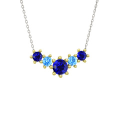 Aine Beştaş Kolye - Lab safir ve akuamarin 925 ayar altın kaplama gümüş kolye (40 cm beyaz altın rolo zincir) #6qijth