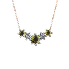 Peridot ve pırlanta 18 ayar beyaz altın kolye (0.32 karat, 40 cm rose altın rolo zincir)