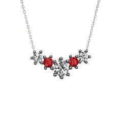Aine Beştaş Kolye - Swarovski ve garnet 925 ayar siyah rodyum kaplama gümüş kolye (40 cm beyaz altın rolo zincir) #70tlhn