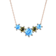Akuamarin ve peridot 14 ayar beyaz altın kolye (40 cm rose altın rolo zincir)