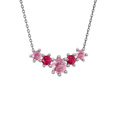 Aine Beştaş Kolye - Pembe kuvars ve rodolit garnet 8 ayar beyaz altın kolye (40 cm gümüş rolo zincir) #74hrgn
