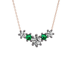 Swarovski ve yeşil kuvars 925 ayar siyah rodyum kaplama gümüş kolye (40 cm gümüş rolo zincir)