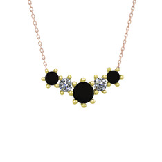 Aine Beştaş Kolye - Siyah zirkon ve pırlanta 925 ayar altın kaplama gümüş kolye (0.32 karat, 40 cm gümüş rolo zincir) #7c4hq3