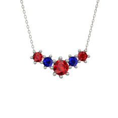 Garnet ve lab safir 18 ayar beyaz altın kolye (40 cm beyaz altın rolo zincir)