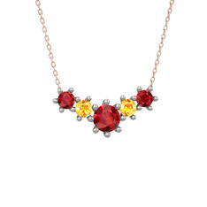 Aine Beştaş Kolye - Garnet ve sitrin 14 ayar beyaz altın kolye (40 cm rose altın rolo zincir) #7g4uw6