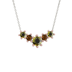 Peridot ve dumanlı kuvars 14 ayar rose altın kolye (40 cm beyaz altın rolo zincir)