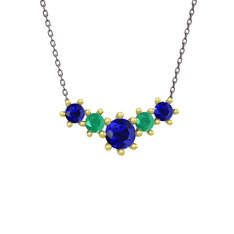 Aine Beştaş Kolye - Lab safir ve kök zümrüt 925 ayar altın kaplama gümüş kolye (40 cm gümüş rolo zincir) #7jcmer