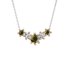 Aine Beştaş Kolye - Peridot ve swarovski 14 ayar rose altın kolye (40 cm beyaz altın rolo zincir) #7kp1mz