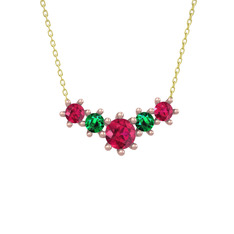 Rodolit garnet ve yeşil kuvars 8 ayar rose altın kolye (40 cm altın rolo zincir)
