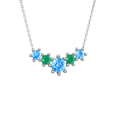 Aine Beştaş Kolye - Akuamarin ve kök zümrüt 18 ayar beyaz altın kolye (40 cm beyaz altın rolo zincir) #7t87gs