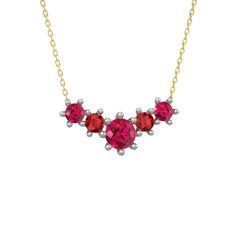 Aine Beştaş Kolye - Rodolit garnet ve garnet 18 ayar beyaz altın kolye (40 cm altın rolo zincir) #87ixt6