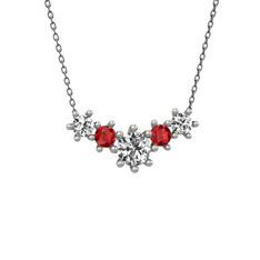 Beyaz zirkon ve garnet 14 ayar beyaz altın kolye (40 cm gümüş rolo zincir)