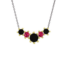 Aine Beştaş Kolye - Siyah zirkon ve rodolit garnet 18 ayar altın kolye (40 cm gümüş rolo zincir) #8h6kt2