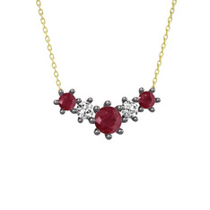 Kök yakut ve swarovski 925 ayar siyah rodyum kaplama gümüş kolye (40 cm altın rolo zincir)