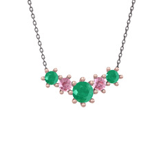 Aine Beştaş Kolye - Kök zümrüt ve pembe kuvars 925 ayar rose altın kaplama gümüş kolye (40 cm gümüş rolo zincir) #8klyas