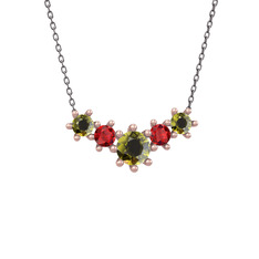 Aine Beştaş Kolye - Peridot ve garnet 925 ayar rose altın kaplama gümüş kolye (40 cm gümüş rolo zincir) #8pkrlb