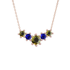 Aine Beştaş Kolye - Peridot ve lab safir 8 ayar rose altın kolye (40 cm rose altın rolo zincir) #8qrlrs