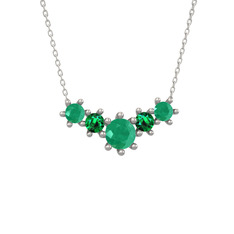 Kök zümrüt ve yeşil kuvars 8 ayar beyaz altın kolye (40 cm beyaz altın rolo zincir)