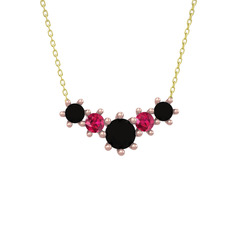 Siyah zirkon ve rodolit garnet 18 ayar rose altın kolye (40 cm altın rolo zincir)