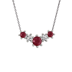 Aine Beştaş Kolye - Kök yakut ve swarovski 18 ayar beyaz altın kolye (40 cm gümüş rolo zincir) #8zqft6