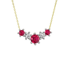 Aine Beştaş Kolye - Rodolit garnet ve swarovski 925 ayar gümüş kolye (40 cm altın rolo zincir) #99q3f6