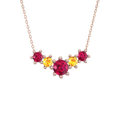 Aine Beştaş Kolye - Rodolit garnet ve sitrin 8 ayar rose altın kolye (40 cm rose altın rolo zincir) #9o5el