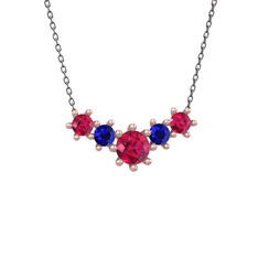 Aine Beştaş Kolye - Rodolit garnet ve lab safir 8 ayar rose altın kolye (40 cm gümüş rolo zincir) #9twj1