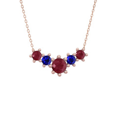 Aine Beştaş Kolye - Kök yakut ve lab safir 8 ayar rose altın kolye (40 cm rose altın rolo zincir) #a2eg36