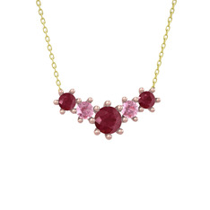 Kök yakut ve pembe kuvars 8 ayar rose altın kolye (40 cm altın rolo zincir)